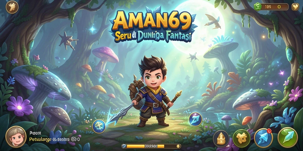 Screenshot AMAN69 menampilkan karakter di dunia petualangan yang magis.