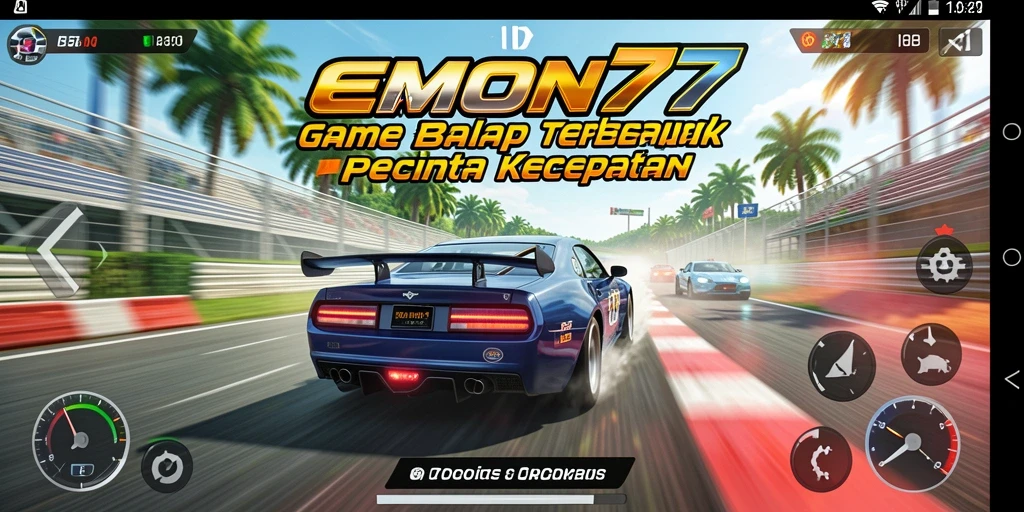 Screenshot menunjukkan aksi balap mendebarkan di trek ikonik.