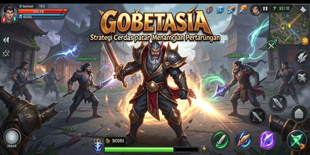 Tangkapan layar utama GOBETASIA menampilkan aksi penuh strategi di medan perang.