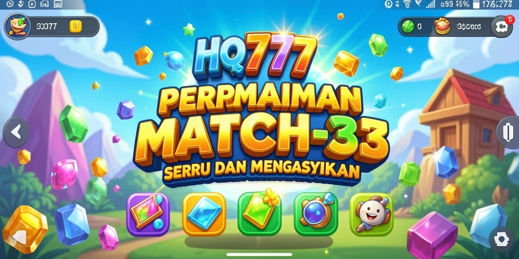 Tampilan gameplay seru di HQ777 dengan level Match-3 yang menantang.