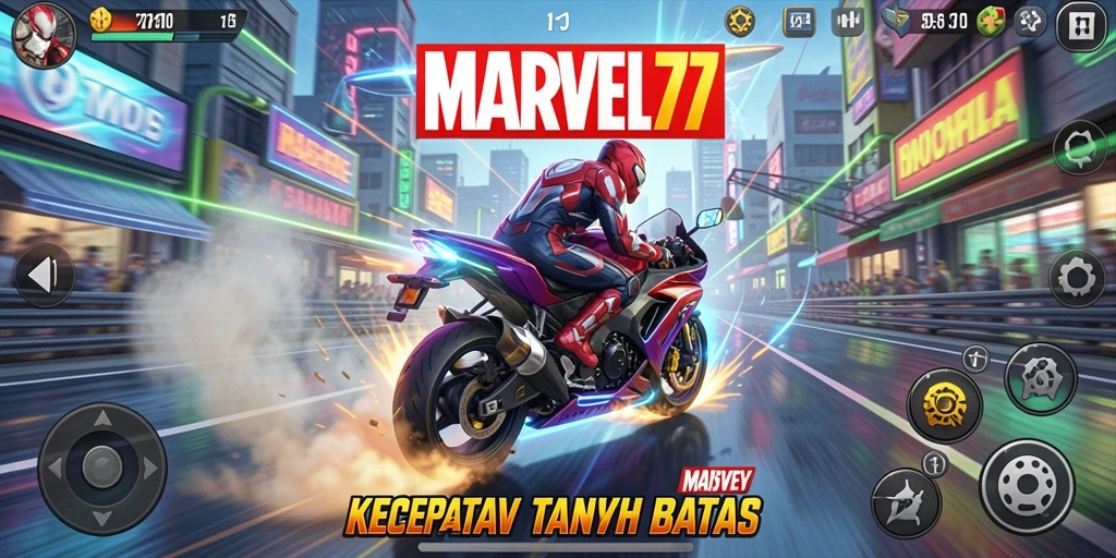 Tampilan gameplay balapan motor yang menantang di MARVEL77.