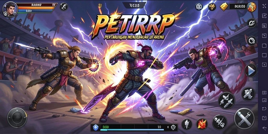 Tampilan gameplay mendebarkan dari PETIRRP dalam pertarungan.