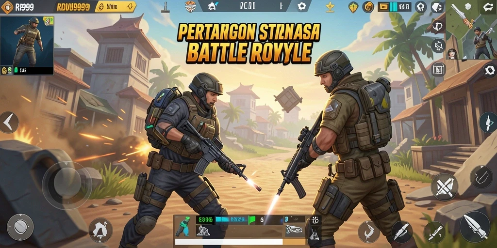 Tampilan gameplay seru di RR999 dengan pertarungan intense Battle Royale.